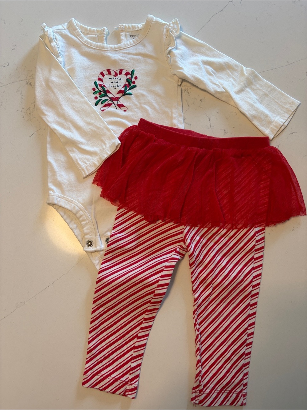 Carter's White Candy Cane Heart Bodysuit with Red Tutu Leggings